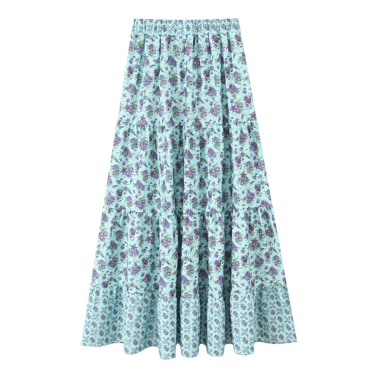 Boho Floral Printed Tiered Maxi Skirt Women Summer Vintage High Waist A Line Long Skirts Chic Ruffle Beach Vacation Jupe