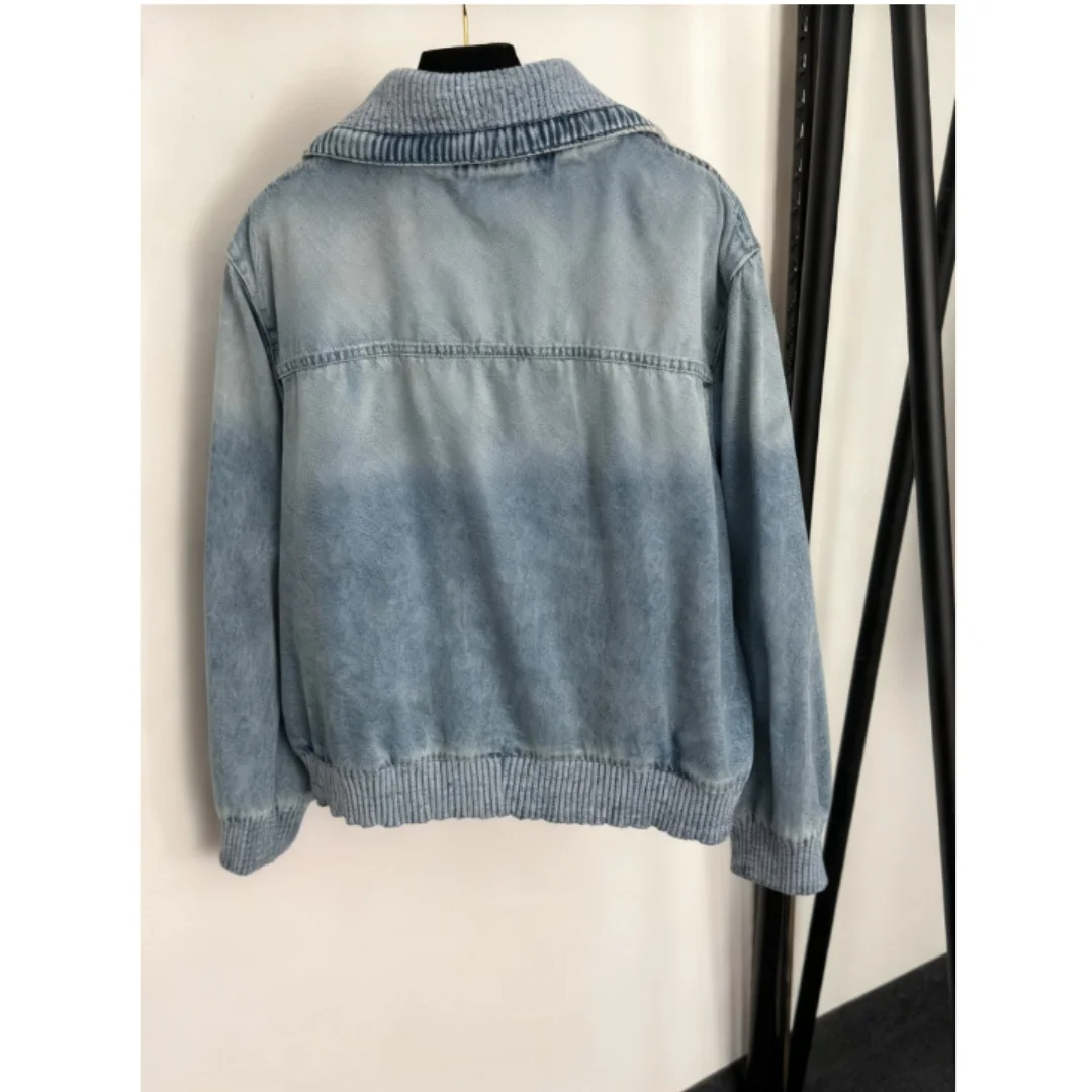 

Winter 2025 New Women's Love Embroidered Lapel Long-sleeved Denim Jacket