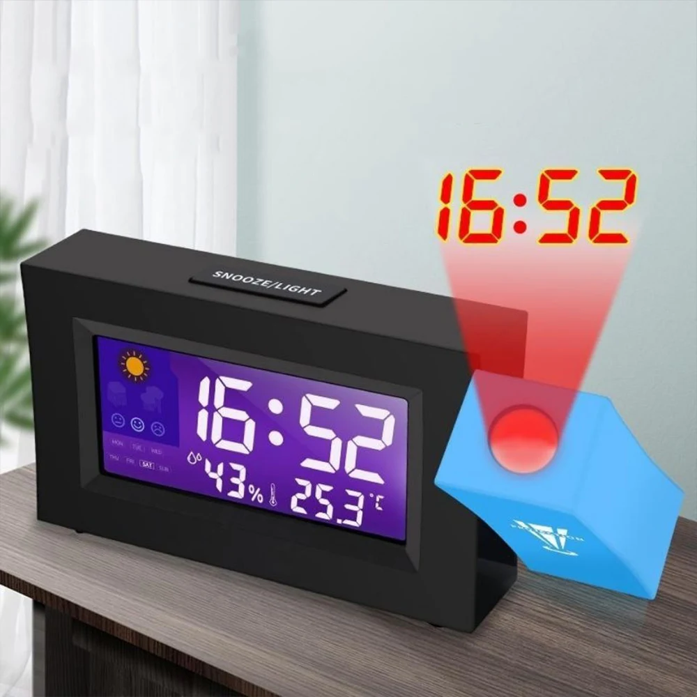 

New Projection Alarm Clock Desk Table Led Clock Backlight Indoor Display Temperature Time Date Voice Wake up Projection Clock