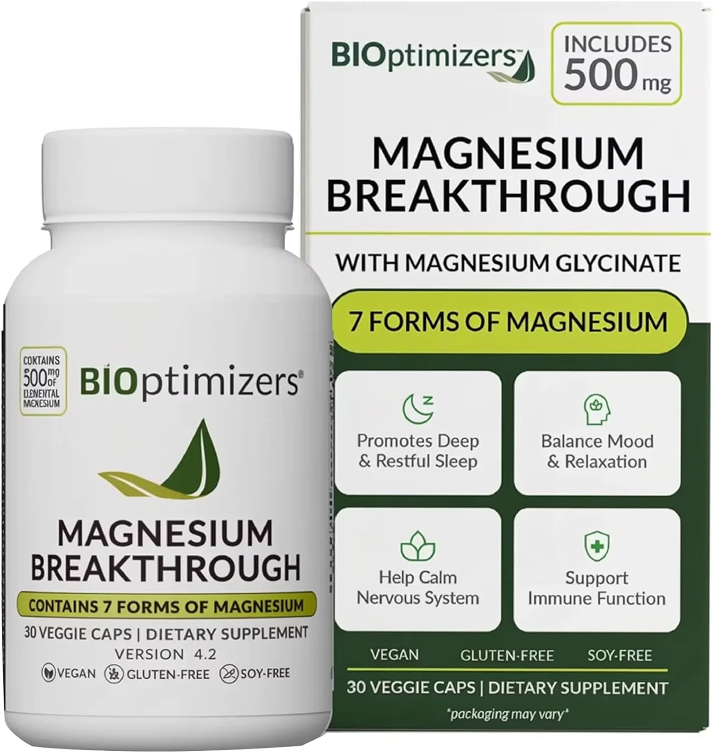 Magnesium Breakthrough Supplement with 500mg - 7 Forms of Magnesium: Glycinate, Malate, Citrate, and More - Natural Support for Sleep and Cognitive Function -30 Capsules- Calming Vitamins