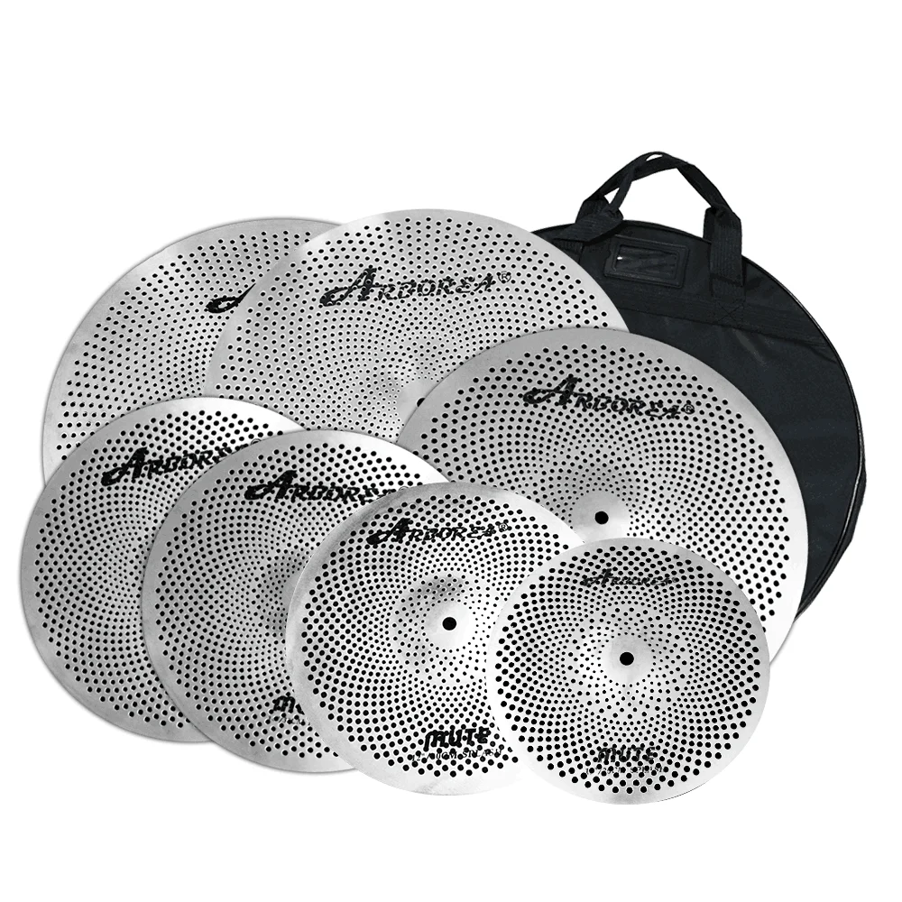 Arborea Alloy Mute Cymbal Set Low Volume Cymbal Pack 7 PCS(10/12/14/16/18/20) with Cymbal Bag For Drum Practice