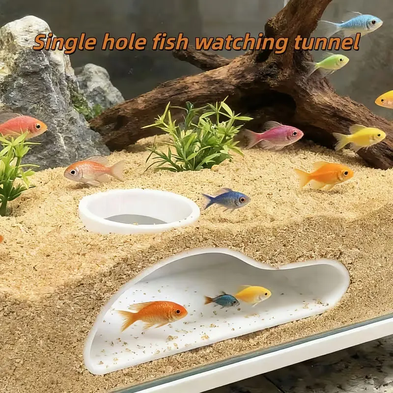 Apcarium Fish Tunnel Hideout |   Natural Curved Cave Decor for Guppies, Betta Fish, Bristlenose Plecos |   Freshwater Saltwater Tank