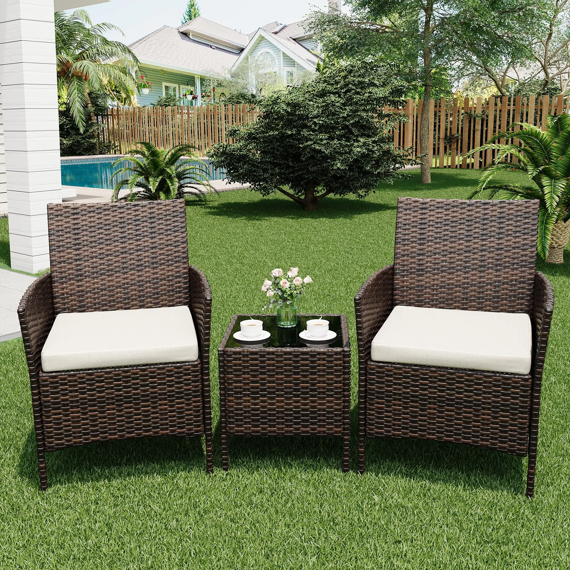 Outdoor Furniture Upholstery - طقم أثاث فناء من 3 قطع،