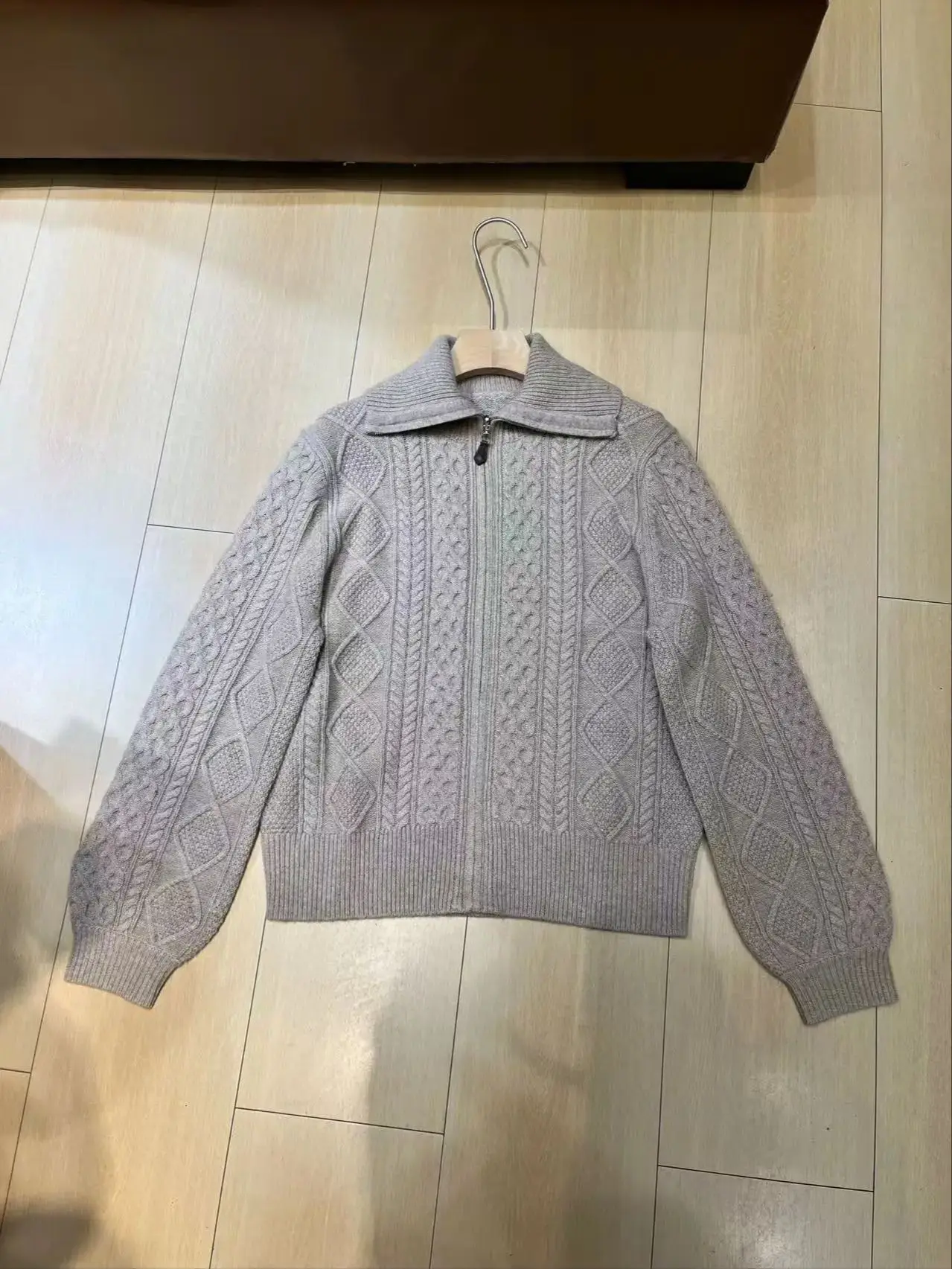 

Autumn-winter women's solid color 100% cashmere knit cardigan