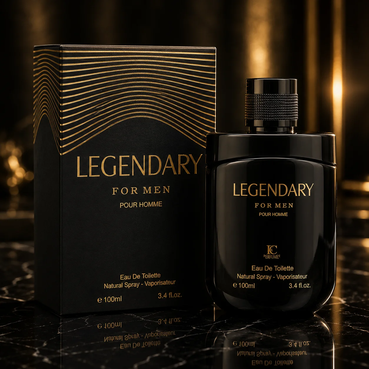 Légendaire Eau de Parfum 100 ml - Fragrance Couture. Parfum masculin aux notes d'agrumes et aromatiques, combiné à des accords épicés et une base chaleureuse et élégante.
