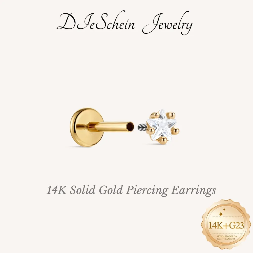 Piercing de Nariz DIeSchein14K de Oro Sólido con Poste de Titanio Grado Implante G23, Hipoalergénico, Joyería para Piercing de Fosa Nasal, Multiusos para Helix y Tragus