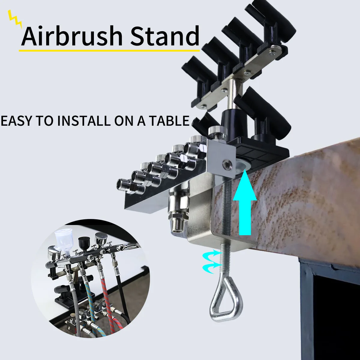 

Airbrush Holder Gravity Stand Kit for Air Brush paint spray gun Holding 6 Clamp-On Mount Table Bench Station