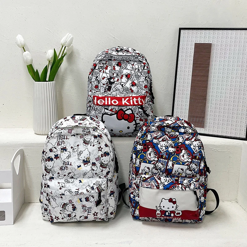 Sanrio HelloKitty Desain Grafiti Ransel Pelajar Ransel Fashion Serbaguna Ringan Kapasitas Besar Ransel