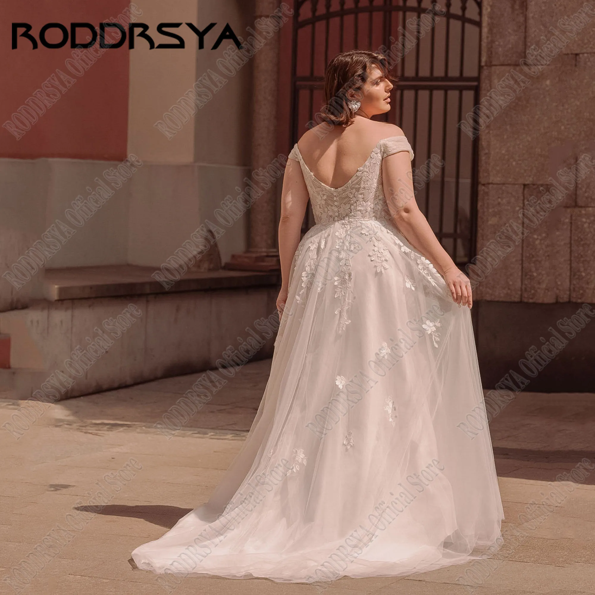 EVON BRIDAL Plus Size Wedding Gowns Off Shoulder Applique Bride Dresses Women Side Split A-Line Backless Customized Wedding Gown