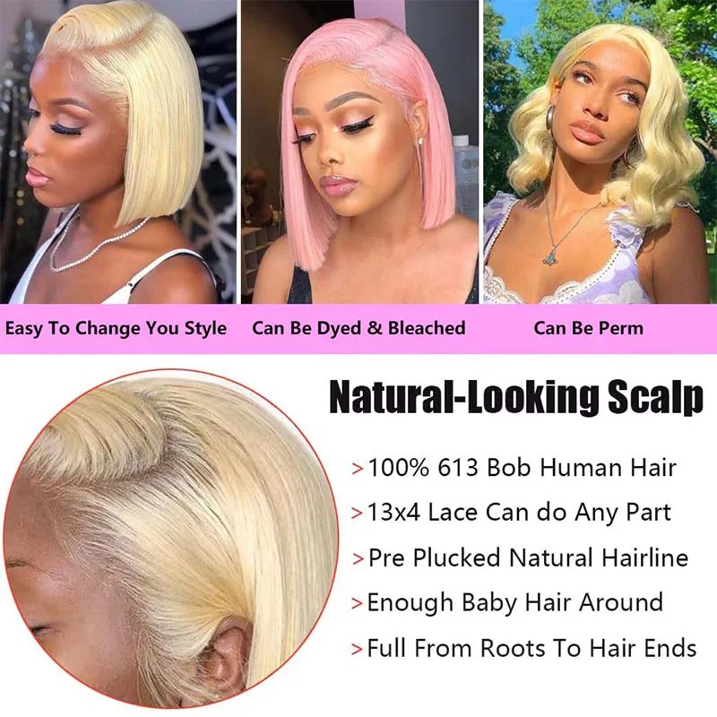 613 Honey Blonde Short Bob Wig 13×4 HD Lace Front Human Hair Wig