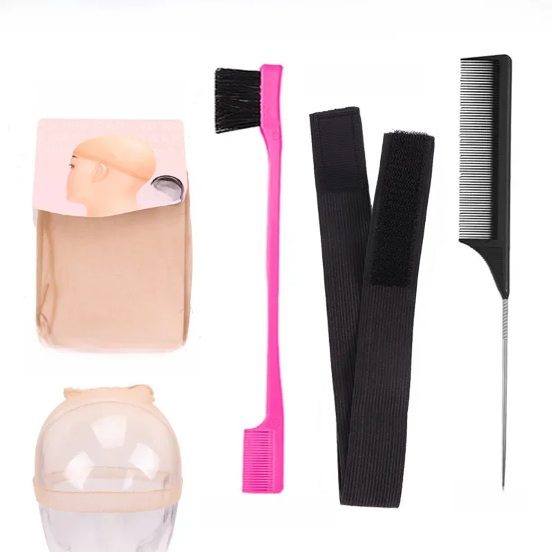 4Pcs/Lot Hd Wig Cap Egde Laying Elastic Band For Lace Front Wigs Edge Control Brush With Tail Hair Comb Wig Band For Edges — zdjęcie 2