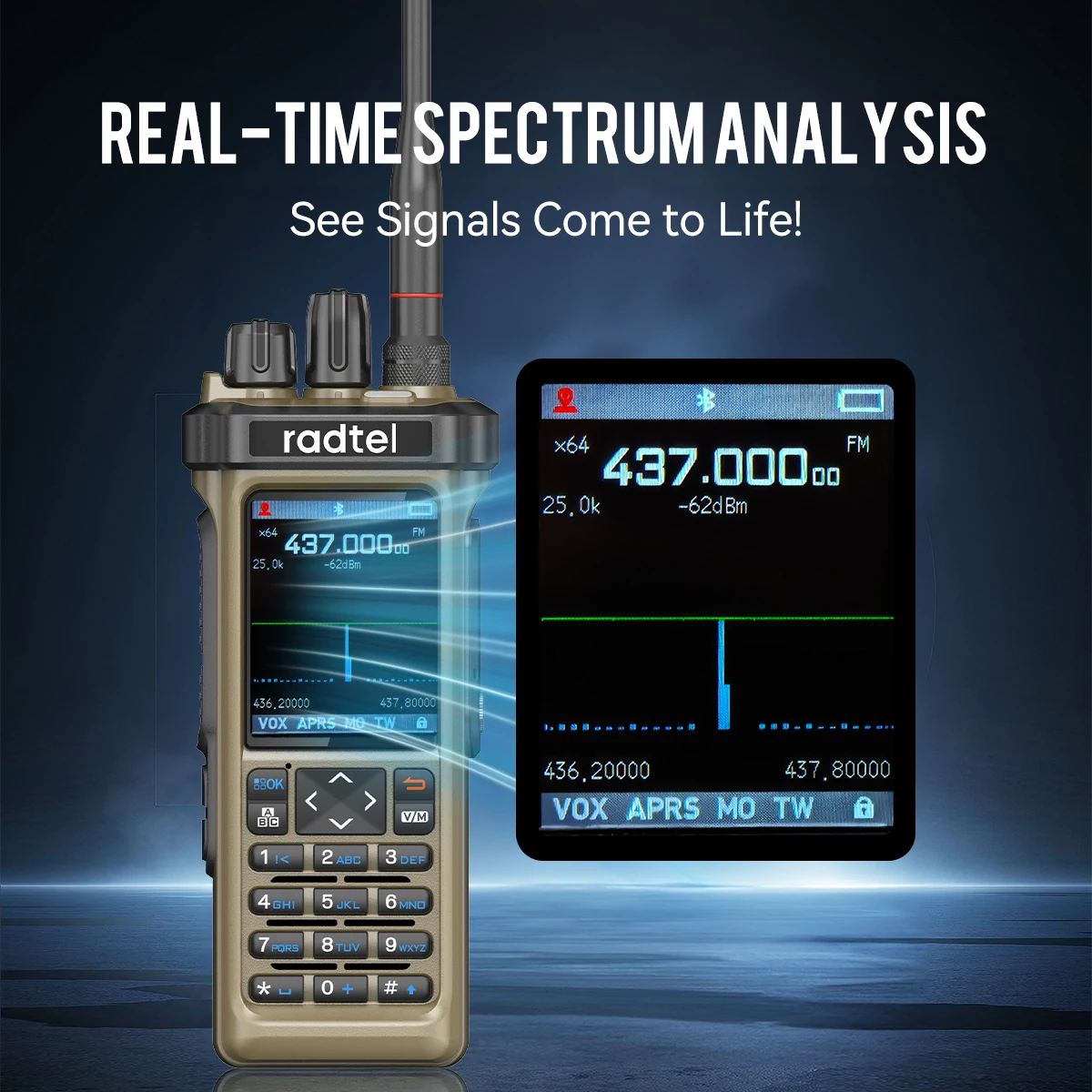 Radtel RT-950 Pro Brown + Programming Cable GPS APRS Walkie Talkie  AM/FM/CB Receiver with 10W Bluetooth Programming Ham Radio