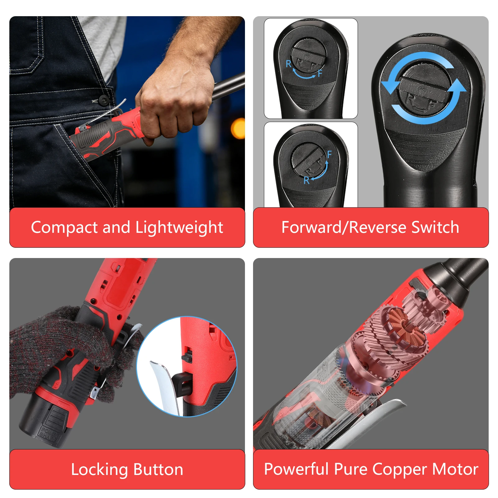 Llave de Trinquete Extensible de 3/8'', Llave Eléctrica Inalámbrica de 500 RPM y 18 V, Llave Angular Recargable, Herramientas de Reparación de Automóviles con 2 Baterías