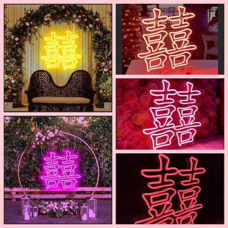 Double-Happiness Neon Chinese Wedding Decor LED Light Sign Home Engagement Wall Decoration Neon Party Gift Decor