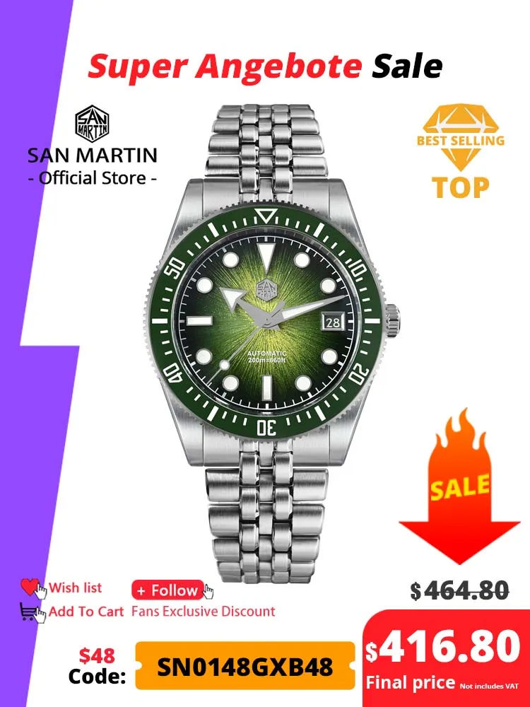 San Martin 37.5mm 40mm Men Diver Watch Miyota 9015 Enamel Dial Luxury Automatic Mechanical Wristwatch Waterproof 200m SN0148