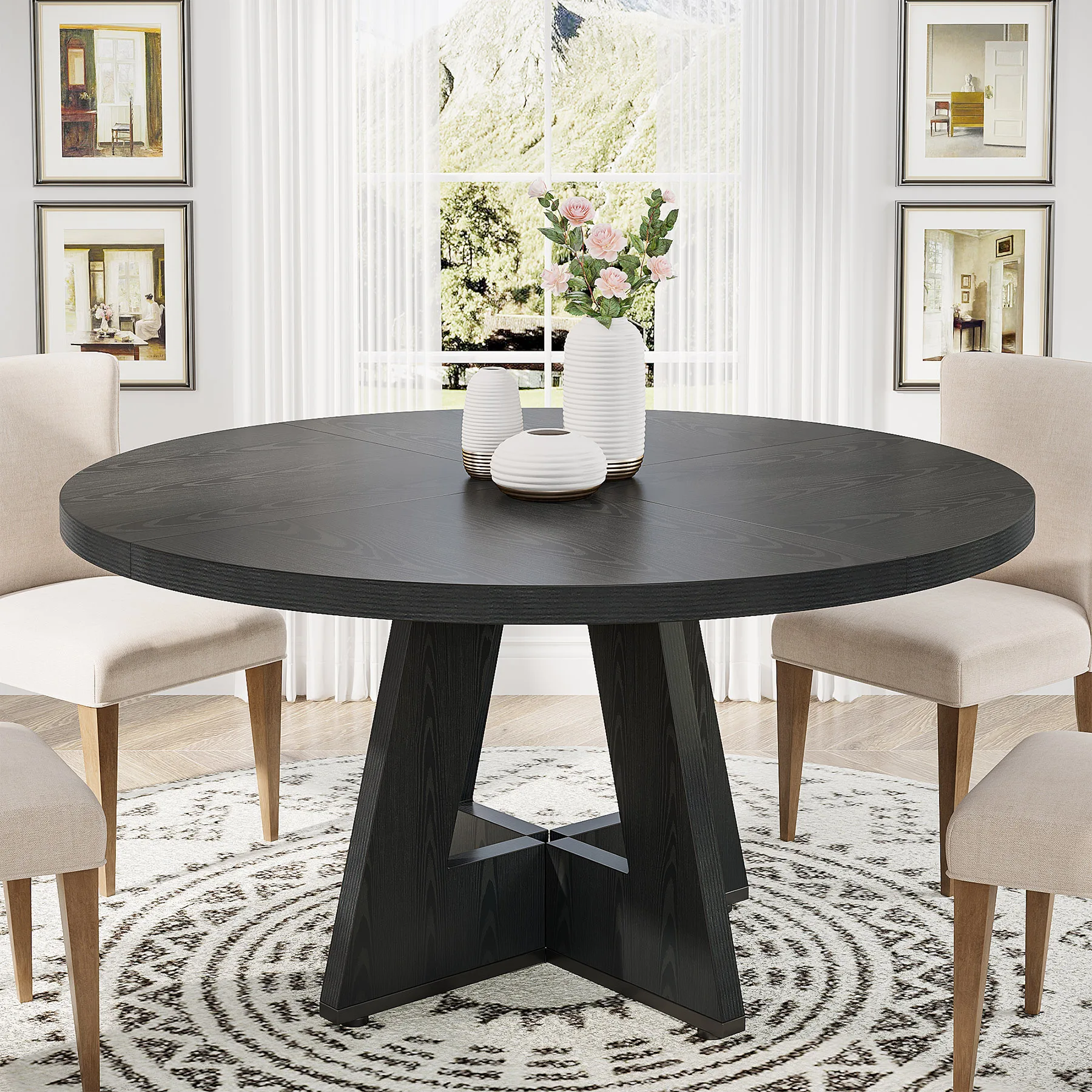 Tribesigns, tavolo da pranzo rotondo da 48 pollici, tavolo da cucina in legno per la sala da pranzo, tavolo da pranzo per 4-6 persone, arredamento moderno con piano in legno e base a croce, colore
