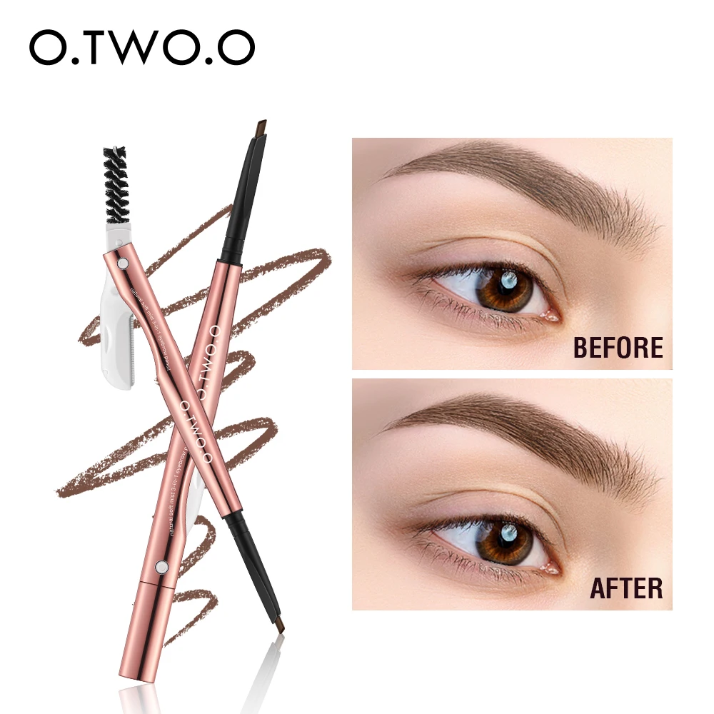 O.TWO.O Wenkbrauwpotlood 4 Kleuren Intrekbare Potlood Dubbelzijdig Borstel Fijne Tip Vormen Definieert Vullen Brow Make-Up Met wenkbrauw Trimmer