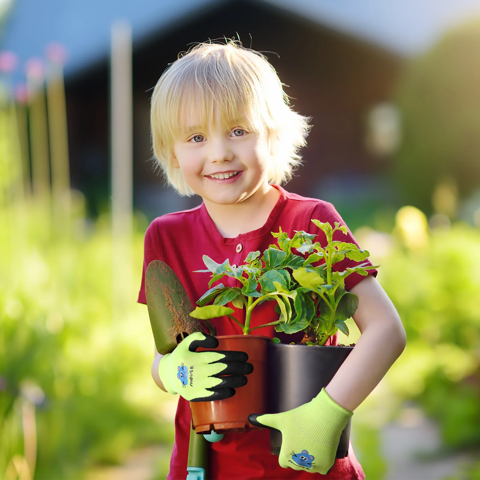 4 Paar Kinderhandschuhe aus Latex in verschiedenen Farben und niedlichen Mustern für Gartenaktivitäten im Freien – Detail 7