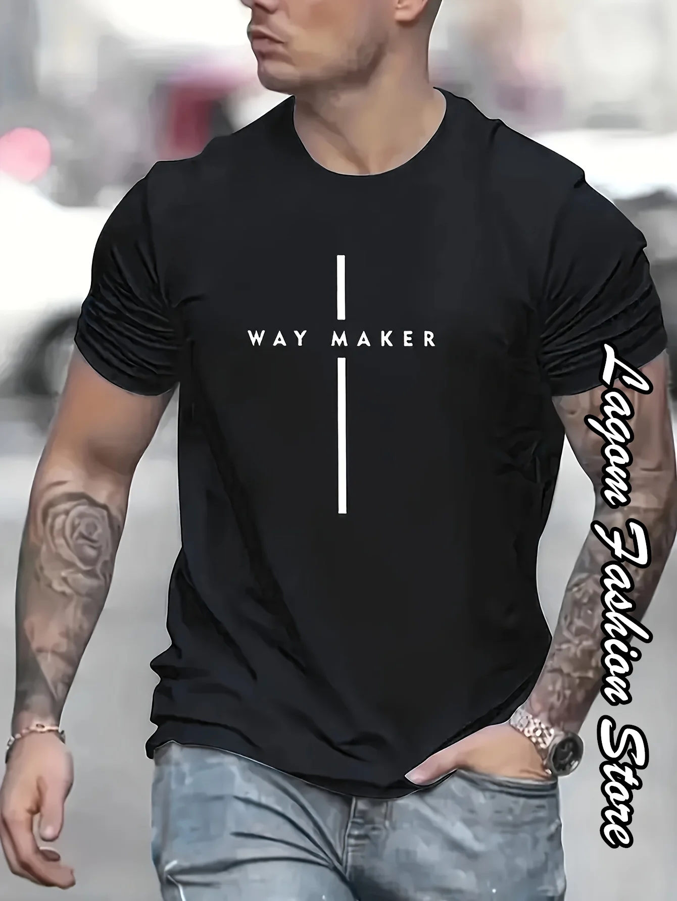 Summer Men Fashion Trend Cotton T-Shirt Way Maker Letter Print Tops Tees Male Vintage Short Sleeve Clothing Casual Streetwear