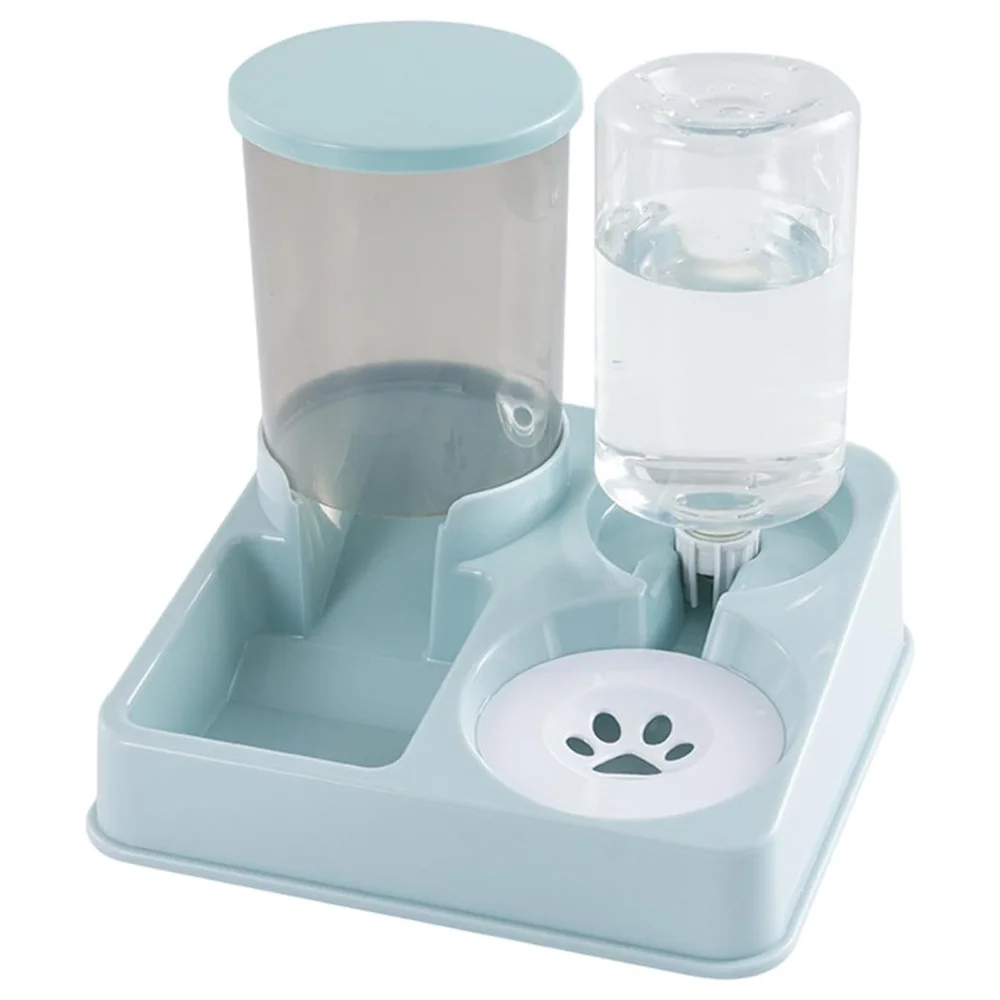 2-in-1 Voer- en waterdispenser voor huisdieren, 1,5L + 1L Automatische voeder- en waterbak voor katten en kleine honden, anti-lek ontwerp en makkelijk schoon te maken