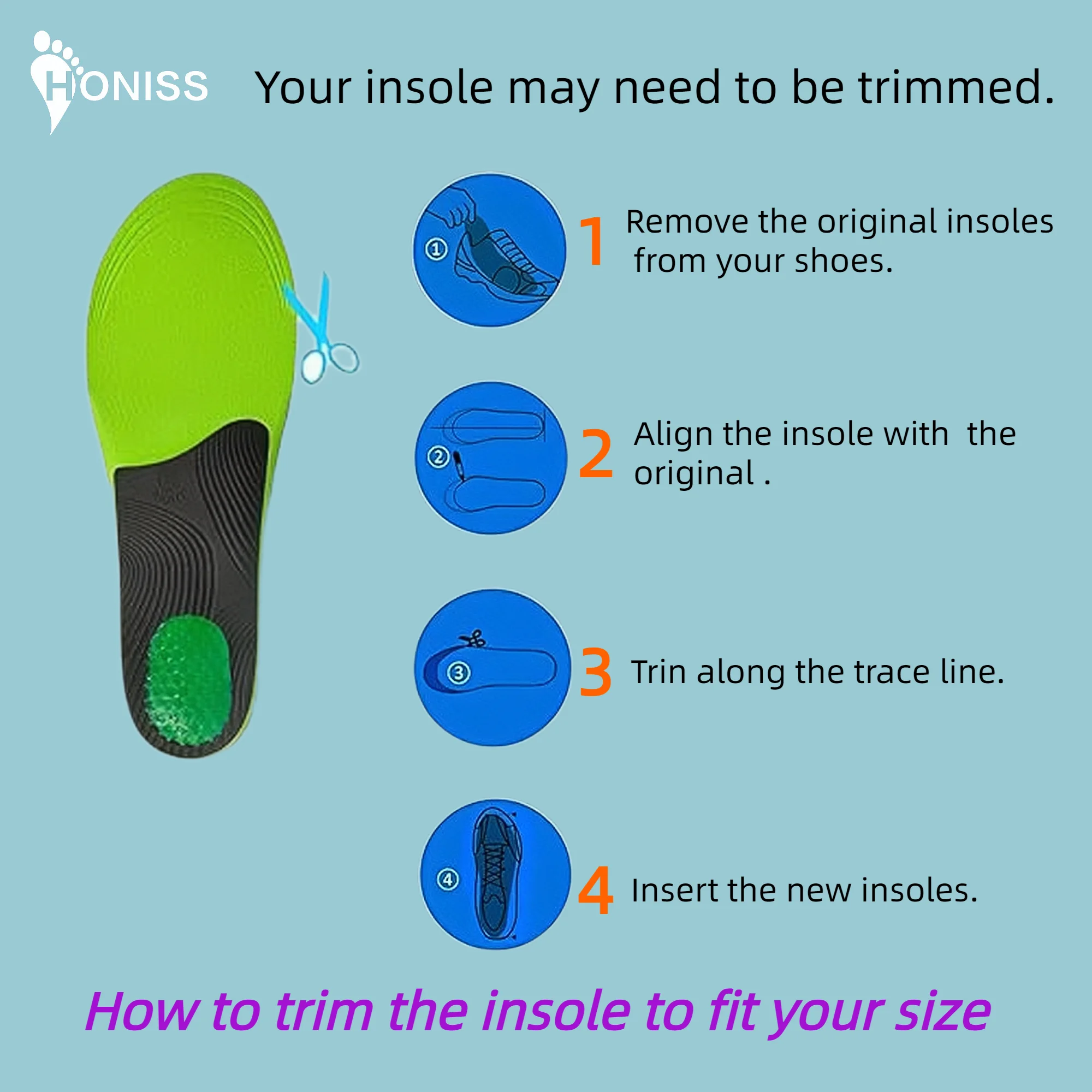 1 pair of flat arch support PU foam green breathable elastic insole long pad suitable for men and women