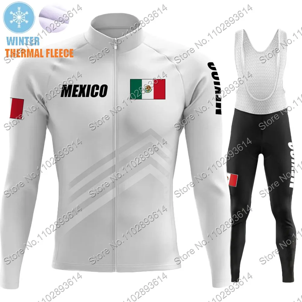 Winter Mexico National Team 2024 Cycling Jersey Mexican Set Mens Long Sleeve Clothing Suit MTB Bike Road Pants Bib Wear Kits