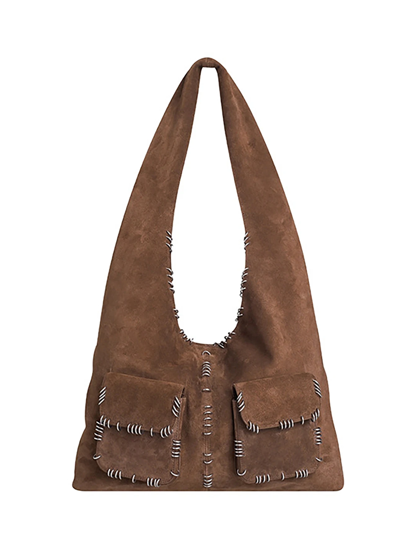 

Y2K Style Street Retro Сумка-хобо подмышки, женская повседневная коричневая замшевая сумка на плечо, большая вместительная сумка-ведро