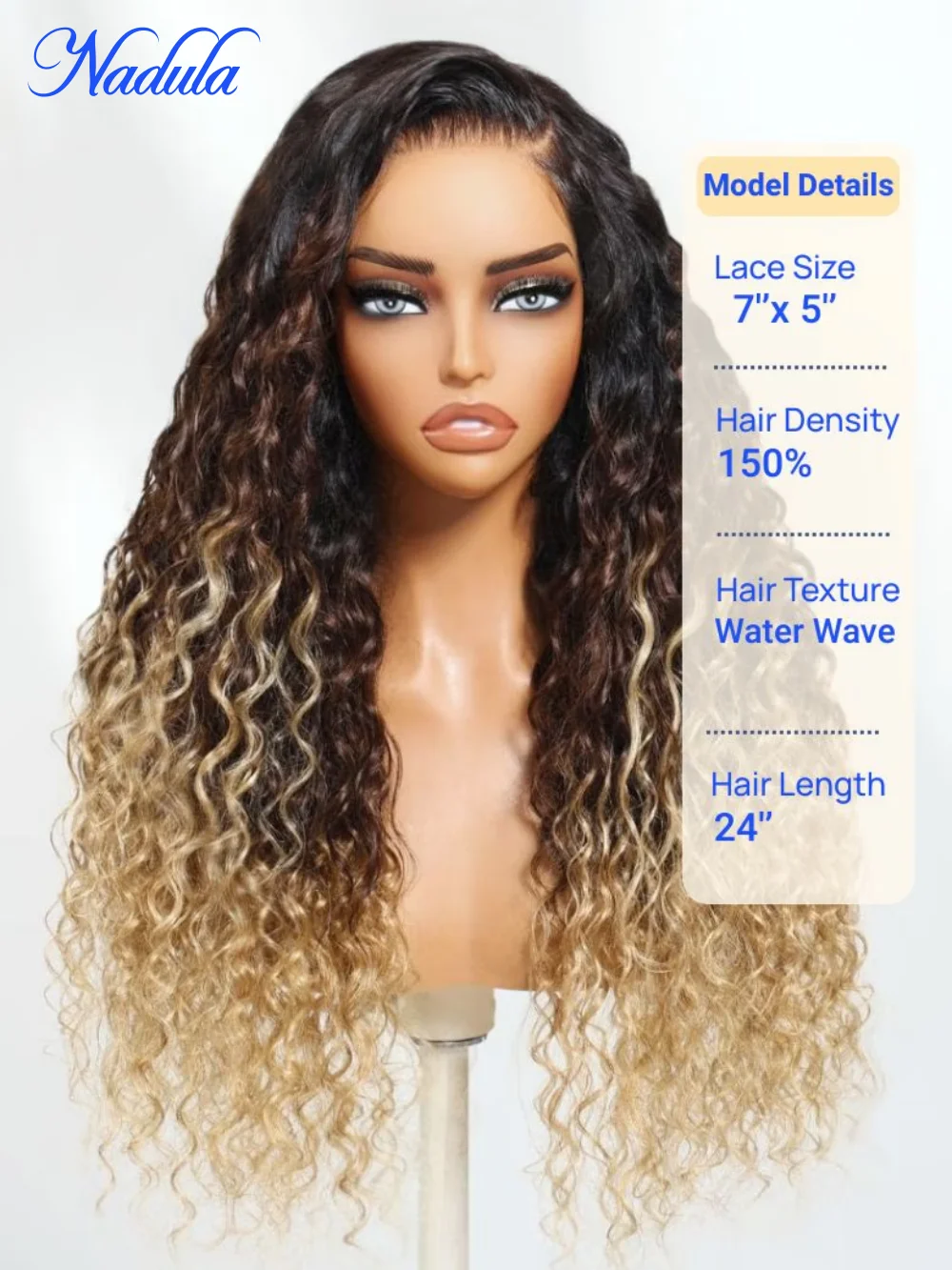 Nadula 7x5 Bye Bye Knots شعر مستعار أومبير بني إلى أشقر شعر مستعار مموج مائي مع جذور داكنة وضعه والذهاب مع رباط غير مرئي