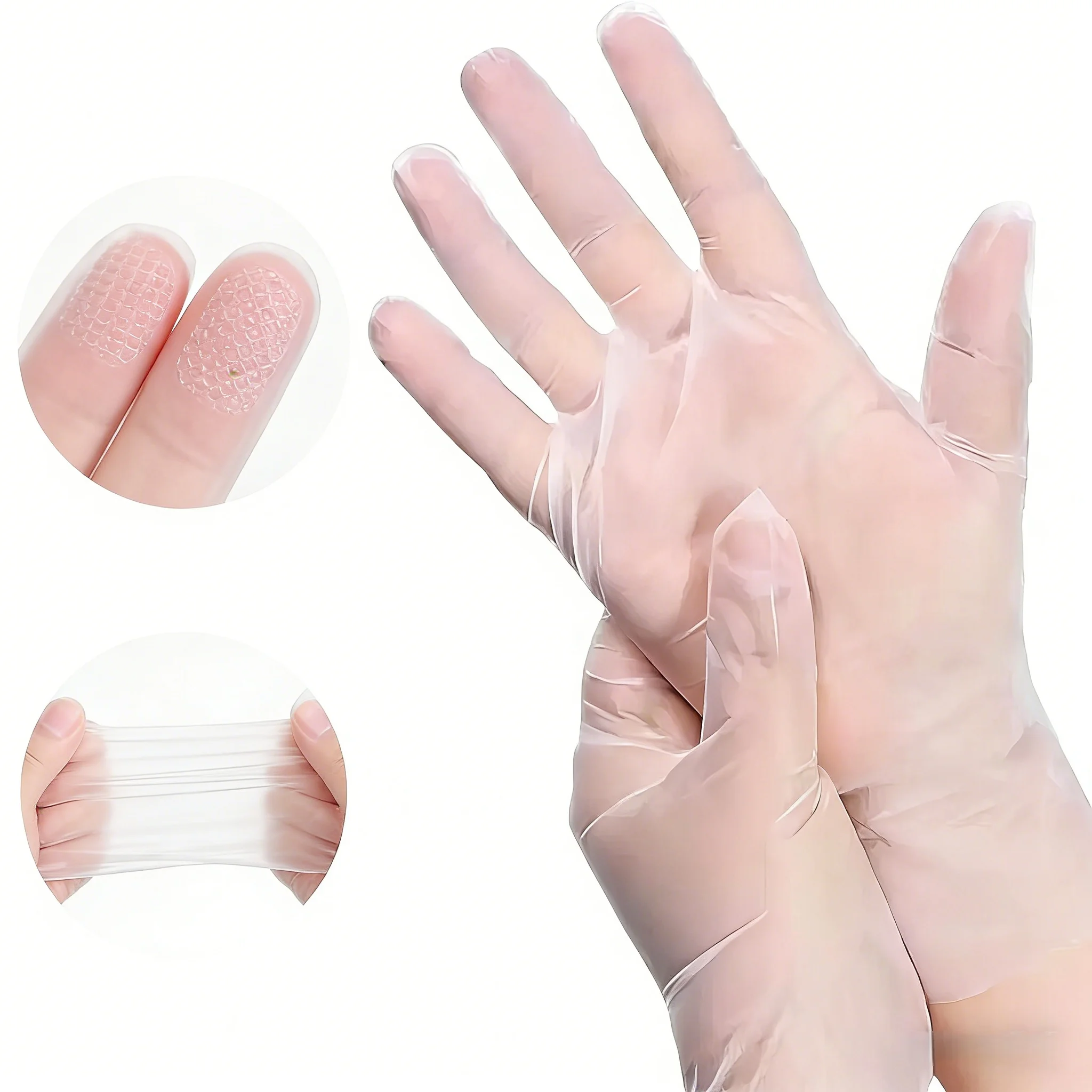 

Массовые одноразовые перчатки, 100 шт.: прозрачный пластик, гигиенические для обработки продуктов питания, приготовления пищи на кухне, чистки и коммерческого использования.