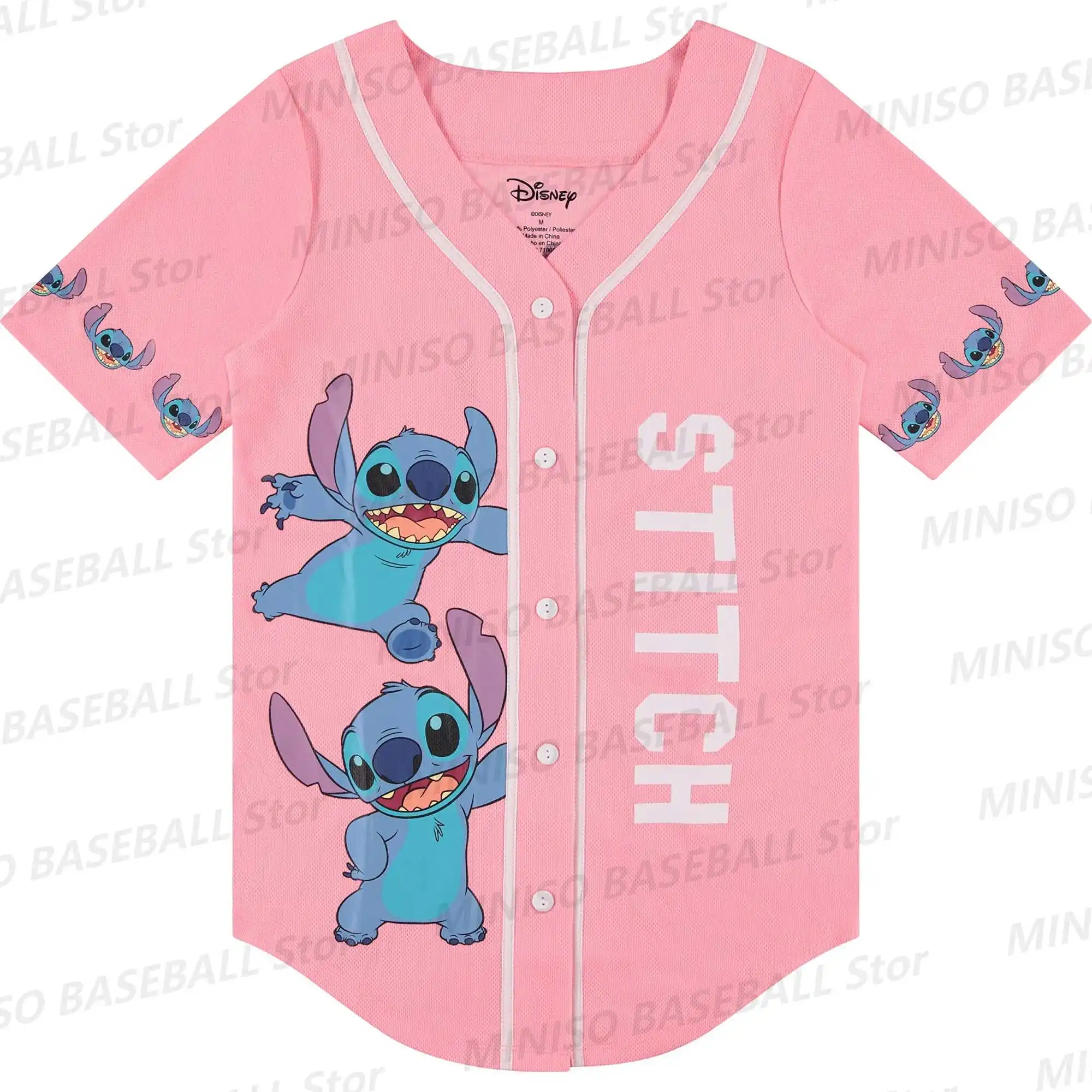 2024 New Summer Boys and Girls Disney Blue Pink Stitch 3D Printing Custom Baseball Shirt KID/Adult Casual Cartoon Baseball Shirt