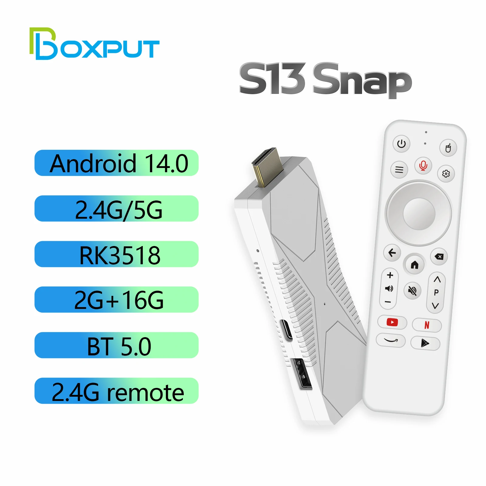 2025 S13 Snap Android 14 TV Stick RK3518 Chip 2.4G Voice Remote Auto-Connect 2.4G/5G 8822CS Dual WiFi Smart tvbox TV Dongle
