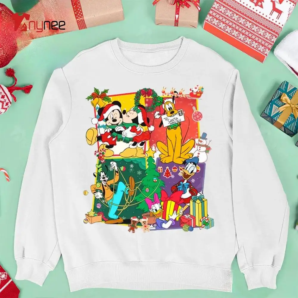 2024 New Fall Winter Women Pullover Potdemiel Disney Christmas Cartoon Long Sleeve 3d Print Pullover Trendy Female Clothing Tops