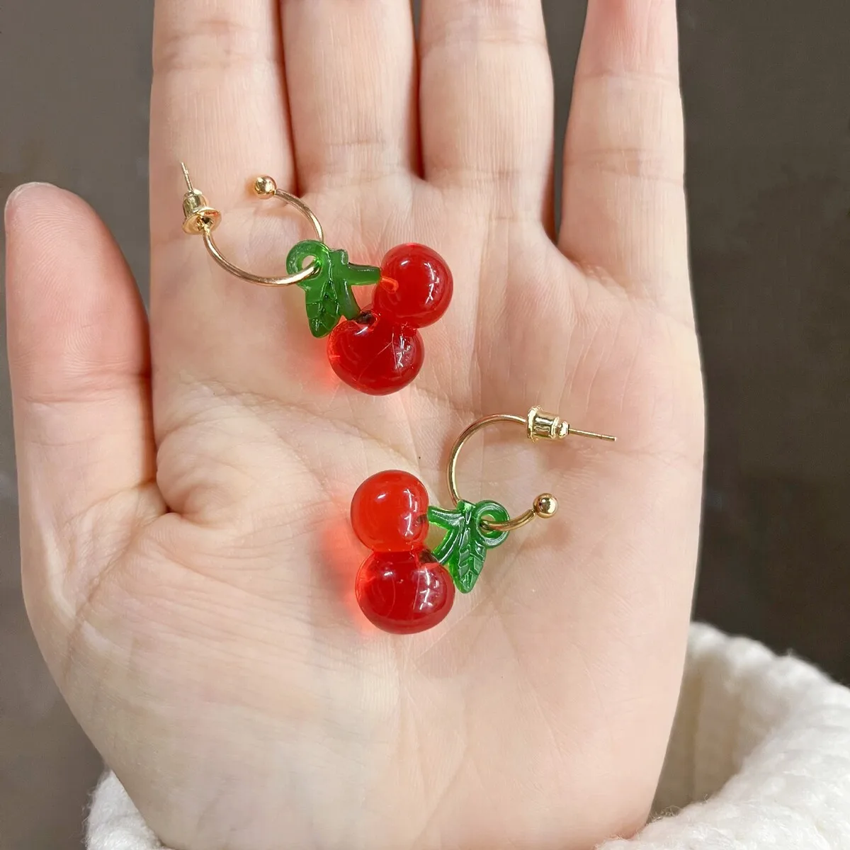 أقراط راتينج التفاح الأحمر والكرز أقراط عصرية لطيفة وجميلة للنساء - فاكهة رائعة - مجوهرات يومية مستوحاة #3