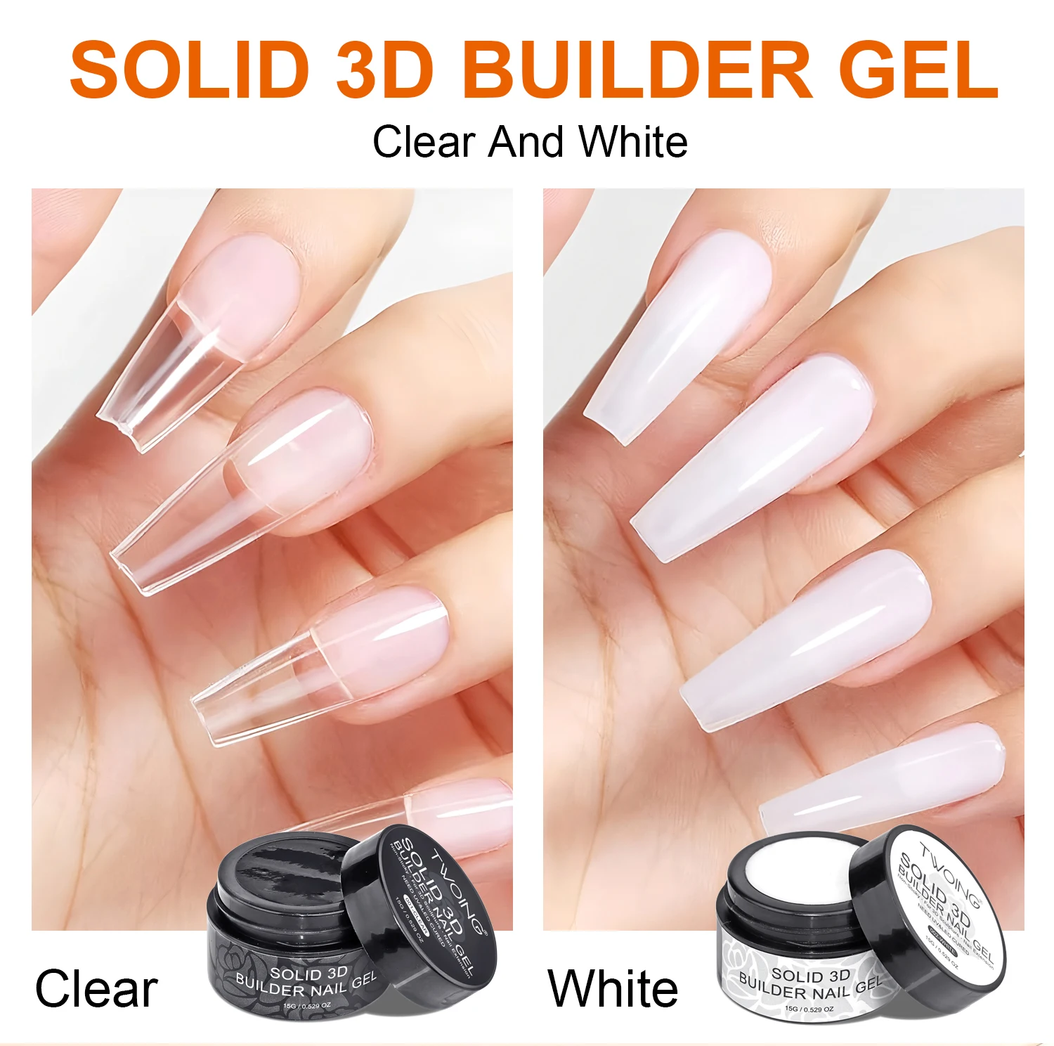 TWOING 15 g klares und weißes, antihaftbeschichtetes Handverlängerungsgel, 3D-Formung, Bildhauerei, Schnitzerei, Nagelkunst, festes Hartgel für künstliche Nägel – Detail 5