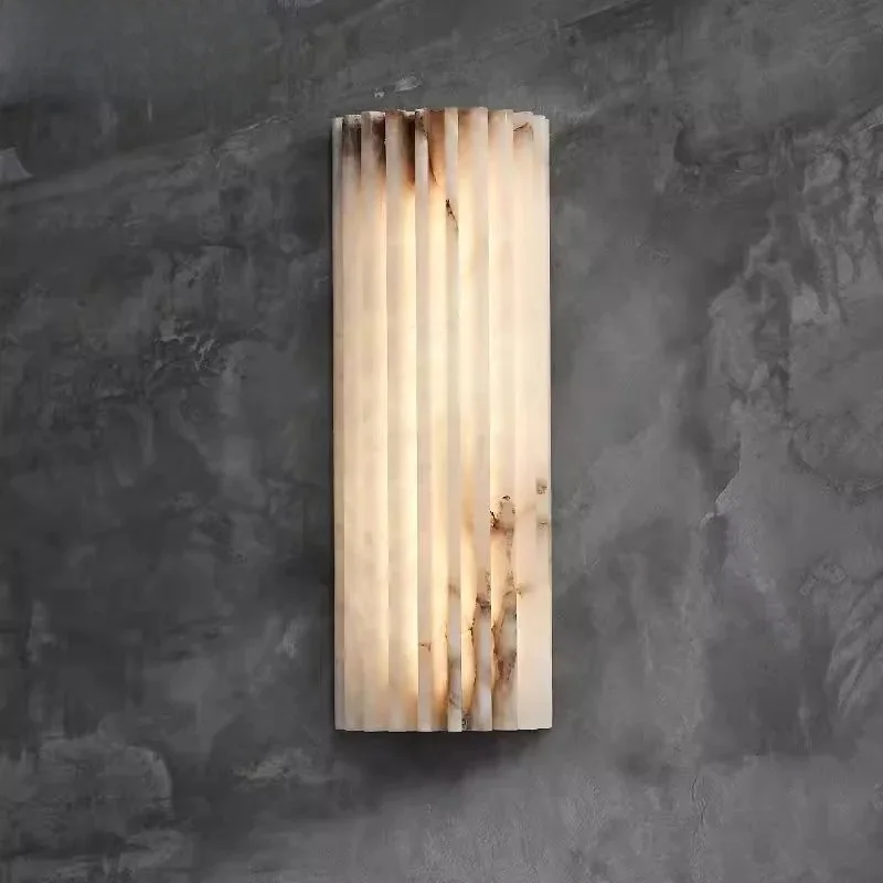 Luxe Spaanse marmeren wandlamp natuursteen nachtlampje LED sfeerverlichtingsarmatuur voor nachtkastje trap hal woonkamer - afbeelding 2