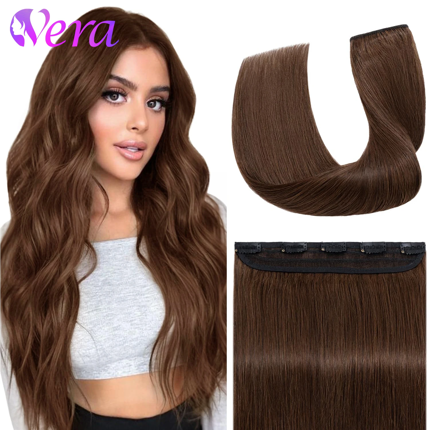 

Наращивание волос на клипсах, средне-коричневые цельные волосы на заколке, длинные шелковистые прямые натуральные мягкие человеческие волосы, шиньоны