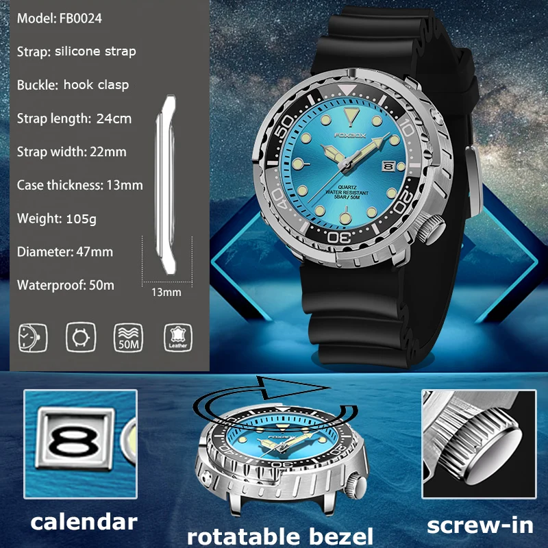 FOXBOX orologi da uomo 50M orologi impermeabili Top Brand Causal Fashion Man orologio da polso orologio al quarzo orologio sportivo per uomo reloj
