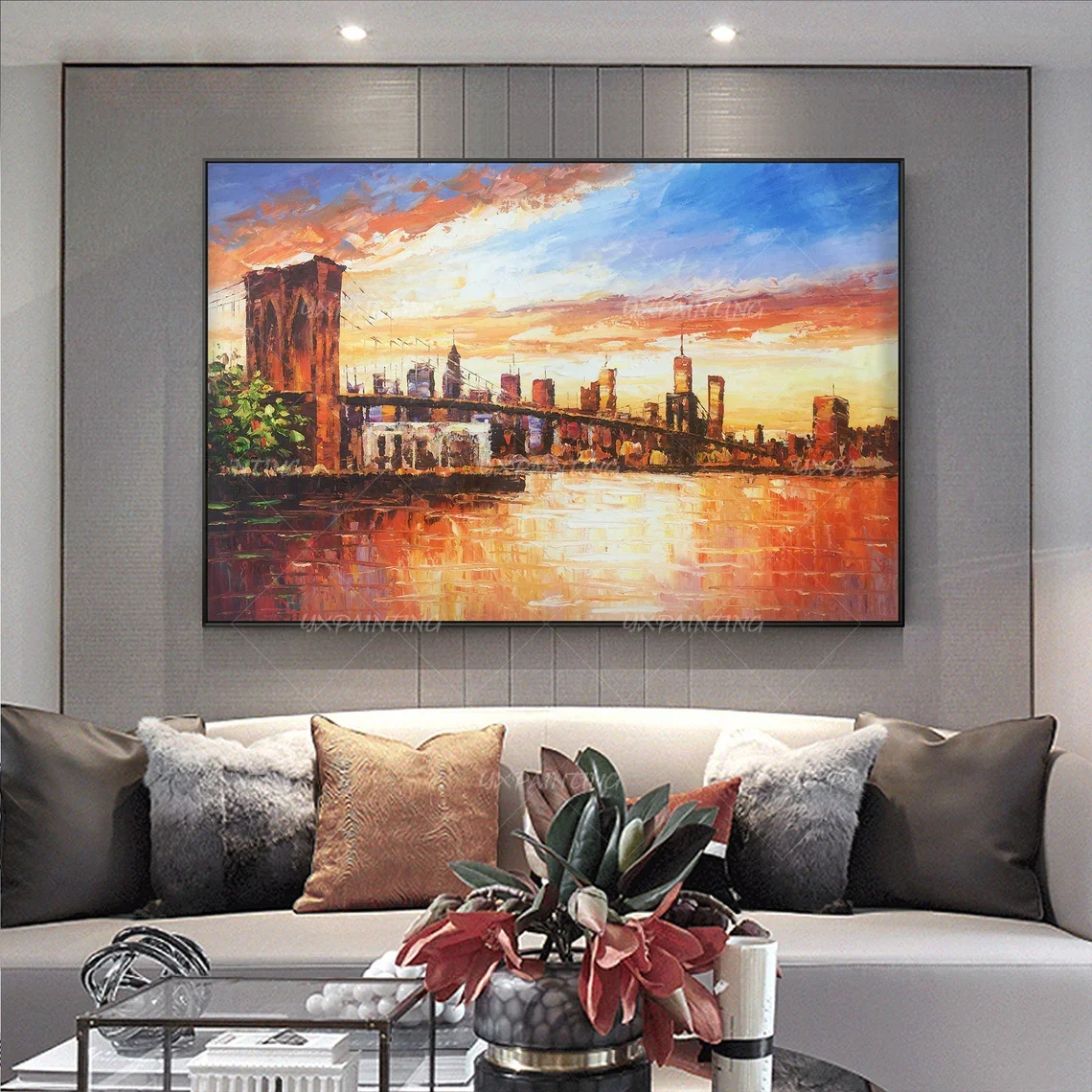 

Hand Painted Cityscape Painting Canvas, Original texture wall art, livingroom/bedroom framed wall art decor