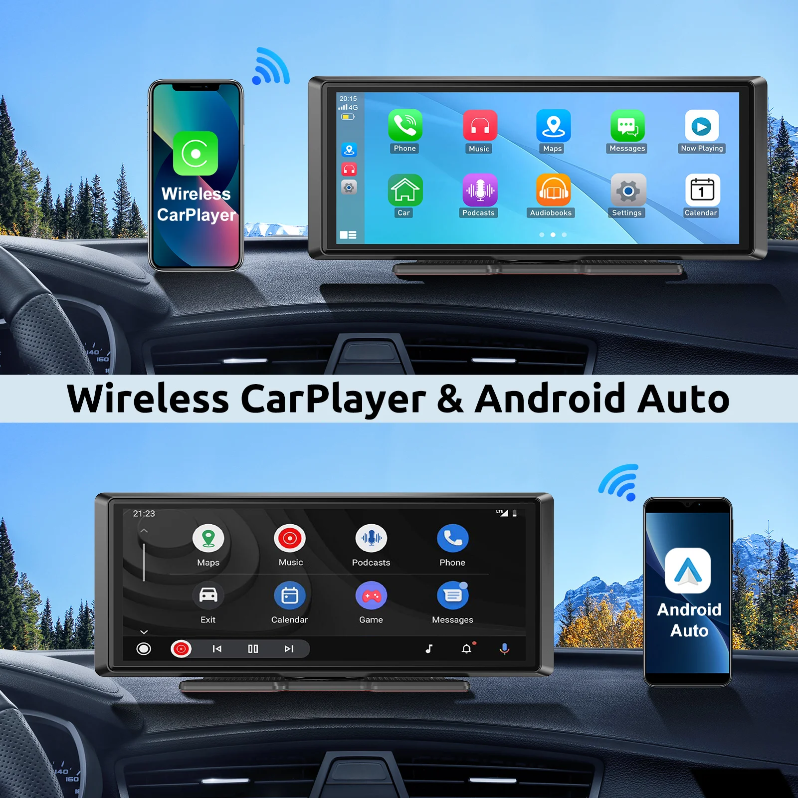 ESSGOO 8.1" 4K+1080P Carplay Universal para Coches Camionetas SUV Pickups CarPlay Inalámbrico Portátil Android Auto WiFi Navegación GPS FM BT5.3 Reproductor MP5 AUX Mirror Link