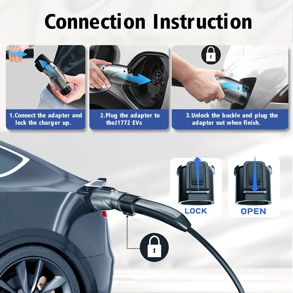 J1772 EVs Adapter Tesla to J1772 Adapter Charger Max 48A & 250V J1772 EVs Adapter Tesla to J1772 Adapter Charger Max 48A & 250V