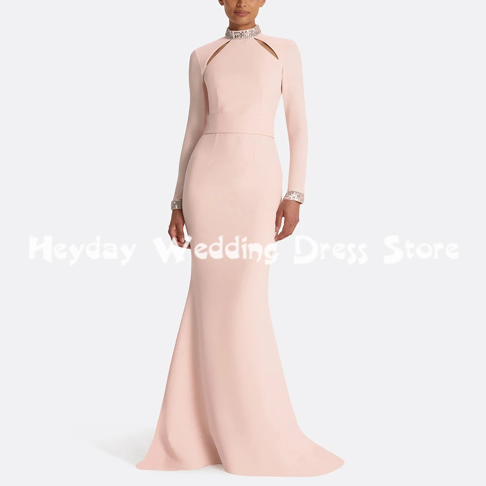 헤이데이 여성용 O넥 비즈 장식 머메이드 드레이프 사우디 이브닝 드레스 긴 소매 바닥 길이 포멀 엘레강트 드레스 2025