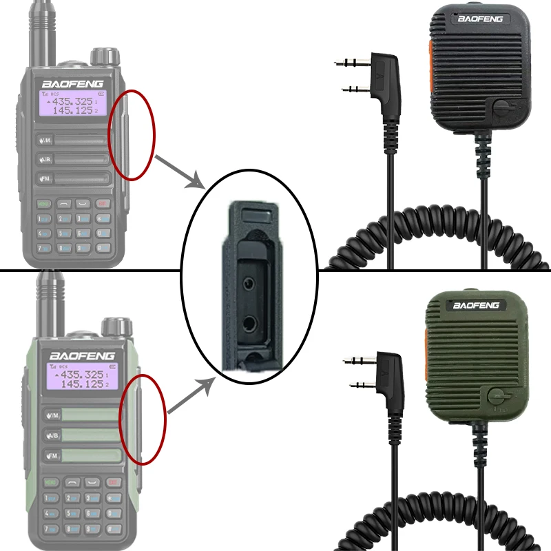 Baofeng AR-152 전술 스피커 마이크, 어깨 마이크, 볼륨 조절 가능, UV-25L UV-K5 K6 UV5R UV-S9 UV-13 프로 워키토키용