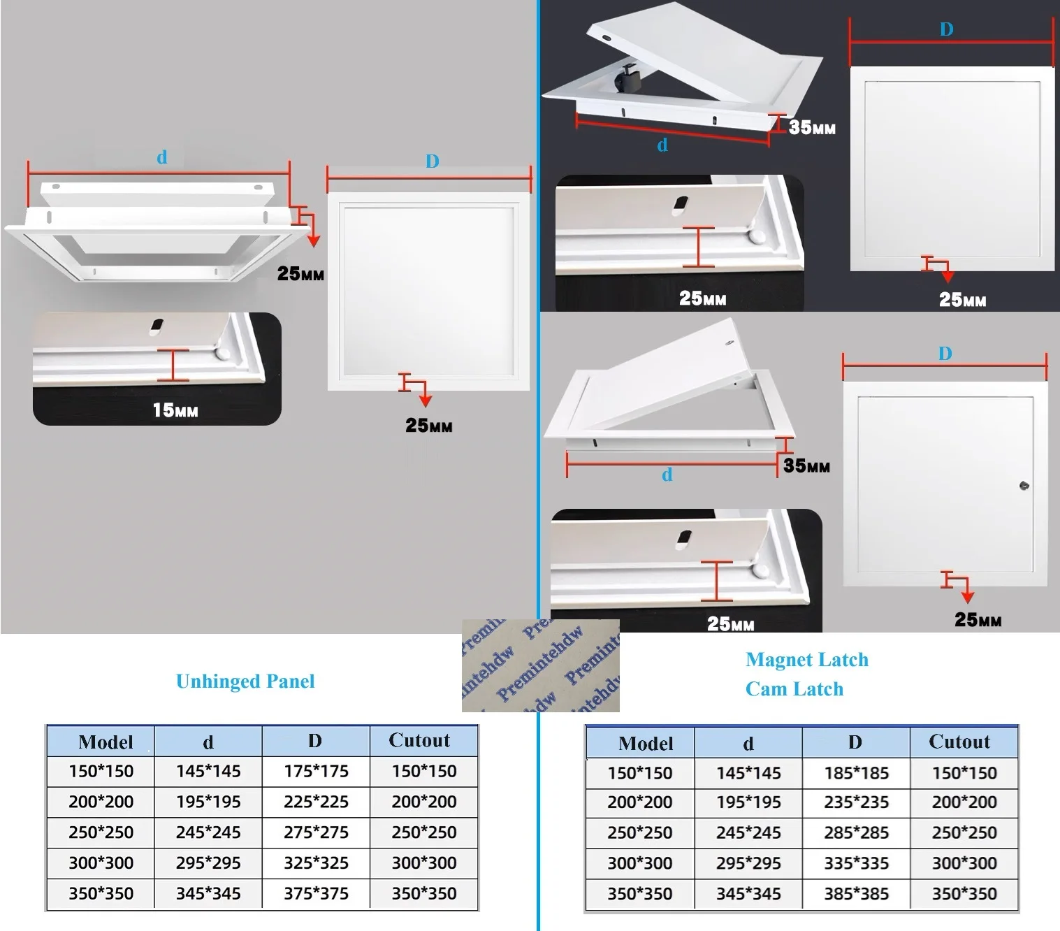 1Piece Painted Square Metal Access Panel Soffit Wall Inspection Door Cam Magnet Latch White Black Grey