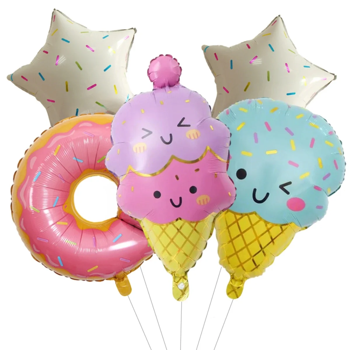 Beignets de crème glacée de fête sur le thème d'été, ballons en aluminium, ballons décoratifs pentagramme