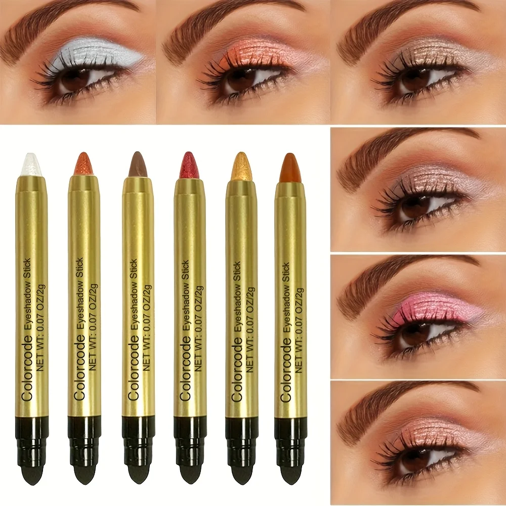 مجموعة عصا ظلال عيون فلاش مكونة من 6 قطع، فلاش متين مقاوم للماء ولمعان عالي، ألوان مختلطة، 5-8 ألوان، قلم مكياج للعين #6