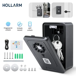 Hollarm Fingerprint Password Safe Deposit Box Smart Key Box Wall Mounted Lockbox Bluetooth Connection Works with OKLOK APP