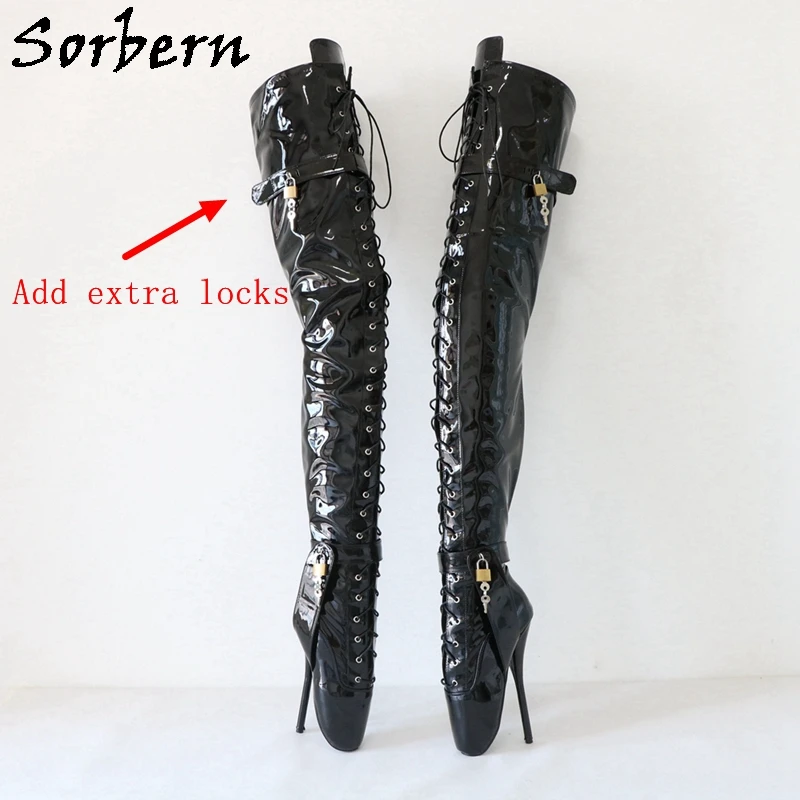 Sorbern Custom Crotch Thigh High Boots Unisex Ballet High Heels Lockable Ankle Straps Drag Queen BDSM Boots EXtreme Long