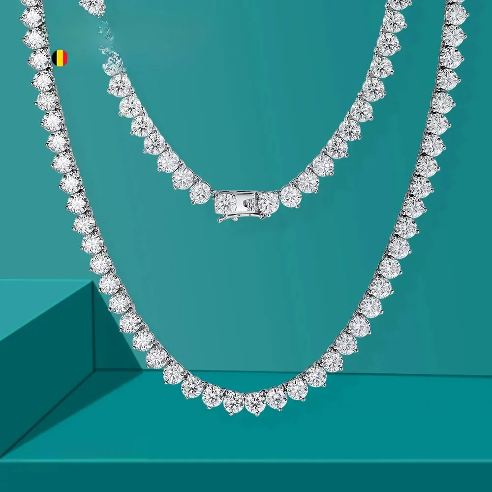 KNOBSPIN 3 klauw D VVS1 Moissanite tennisketting 3/4/5 mm GRA gecertificeerde Lab Diamond Solid s925 zilveren GRA ketting voor vrouwen man - afbeelding 2