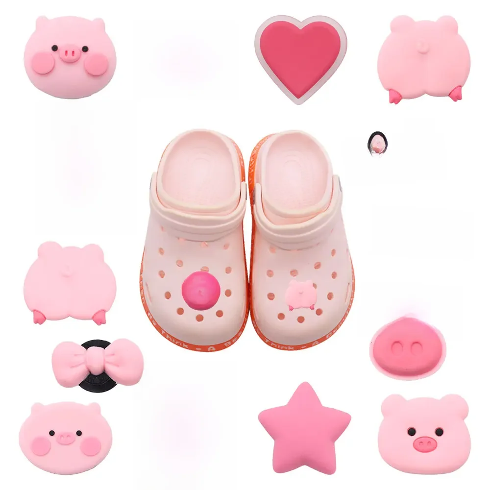 Nouveauté 1 pièces breloques de chaussures étoile rose beau cochon bébé YYDS accessoires PVC enfants chaussures boucles idéal pour bracelet cadeau d'anniversaire