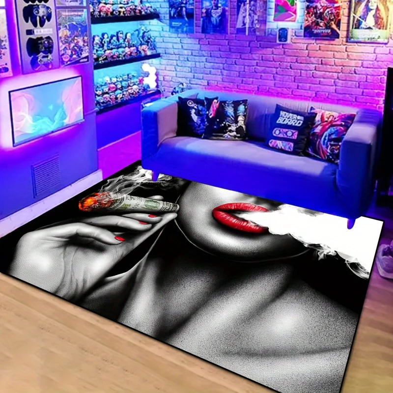 Beauty Smokes Rutschfeste Flächenmatte, einzigartiges Lippenkunst-Design, Bodenmatte, Eingangsbereich, Zubehör, Teppich, Zuhause, Willkommensmatte, Live-Raumteppich – Detail 3